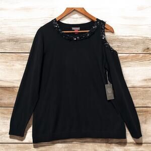 Vince Camuto Black Plus Top Embellished Collar Long Sleeve Sweater SZ 1X NWT